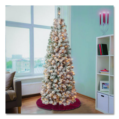 Pre-Lit Acacia Flocked Slim Tree, 24" x 24" x 70.8", Green Tree, Green Tree Stand