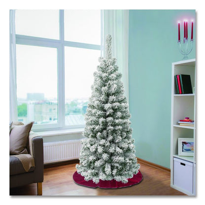 Acacia Pencil Slim Flocked Tree, 21" x 21" x 53.1", Green Tree, Green Tree Stand