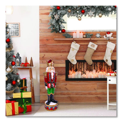 Nutcracker Christmas Decor, AC Powered, Blue/Green/Red/Yellow LED Lights, 10" x 11.37" x 36.5", Red