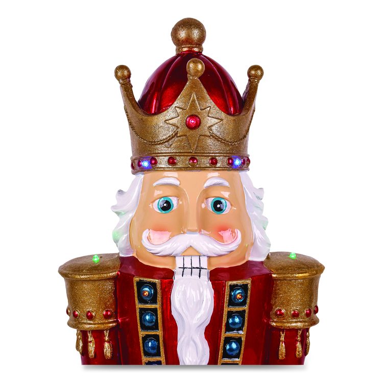 Nutcracker Christmas Decor, AC Powered, Blue/Green/Red/Yellow LED Lights, 10" x 11.37" x 36.5", Red
