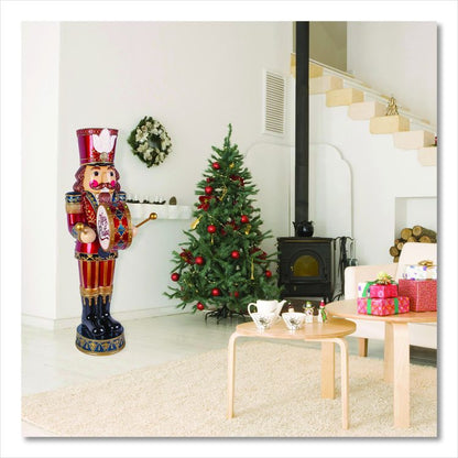 Animated Nutcracker, AC Powered, Blue/Green/Red/Yellow LED Lights, 22.25" x 18" x 58.5", Red