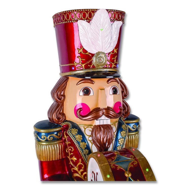 Animated Nutcracker, AC Powered, Blue/Green/Red/Yellow LED Lights, 22.25" x 18" x 58.5", Red