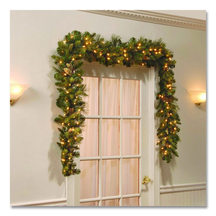 Pre-Lit Carolina Pine Garland, AC Powered, Clear Incandescent Lights, 108" Long, Green