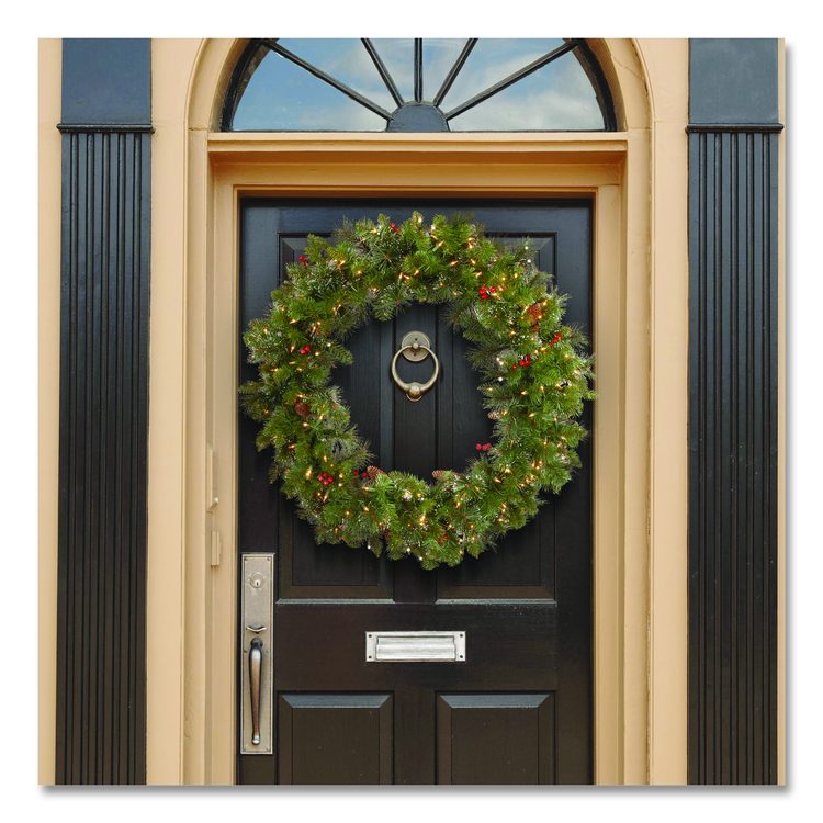 Pre-Lit Crestwood Spruce Wreath, AC Powered, Clear Incandescent Lights, 36" Diameter x 5"h, Green