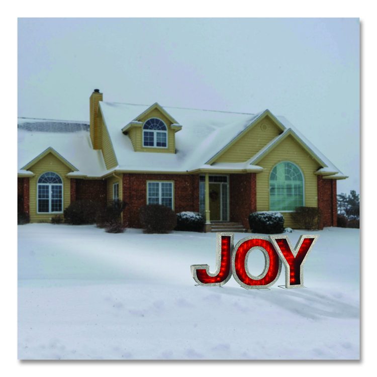 Pre-Lit LED JOY Decoration, AC Powered, Blue/Green/Red LED Lights, 1.75" x 55" x 18", Red