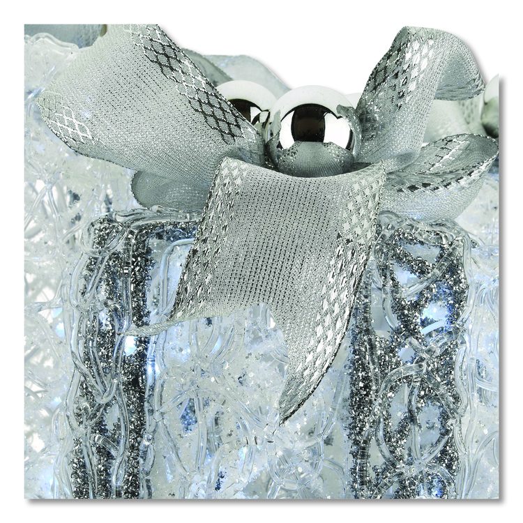 Pre-Lit Decorated White Gift Box Assortment, AC Powered, Cool White LED Lights, 8", 10", 12", White