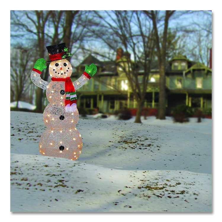 Snowman Decoration, AC Powered, Cool White LED Lights, 13.5" x 27.5" x 48", White
