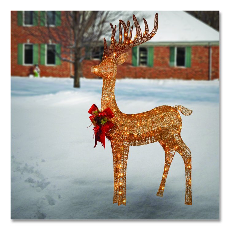 Pre-Lit Standing Reindeer, AC Powered, Warm White LED Lights, 20.5" x  27" x 48", Champagne