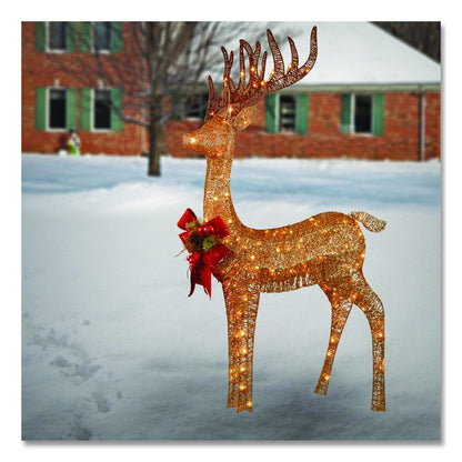 Pre-Lit Standing Reindeer, AC Powered, Warm White LED Lights, 20.5" x  27" x 48", Champagne