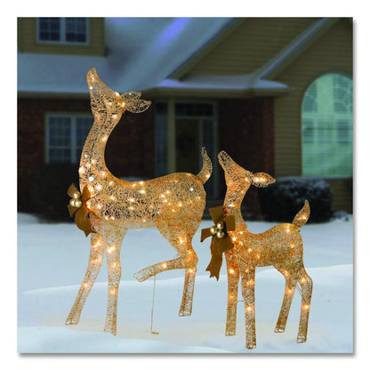 Pre-Lit Fawn with Doe Decoration, AC Powered, Warm White LED Lights, 6" x 22" x 38" Doe, 6" x 22" x 28" Fawn, Assorted Colors