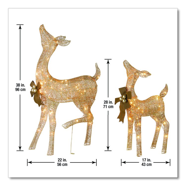 Pre-Lit Fawn with Doe Decoration, AC Powered, Warm White LED Lights, 6" x 22" x 38" Doe, 6" x 22" x 28" Fawn, Assorted Colors