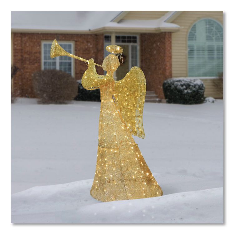 Champagne Angel Decoration, AC Powered, Warm White LED Lights, 18" x 33" x 60", Champagne