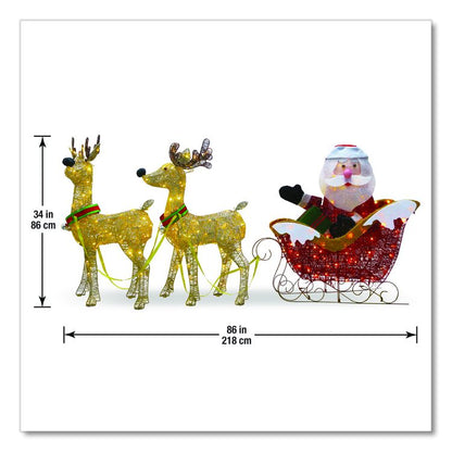 Santa and Reindeer, AC Powered, Warm White LED Lights, 11.25" x 30.75" x 33.5", Champagne
