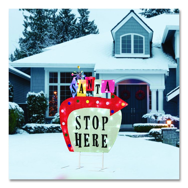 Pre-Lit Vintage Vegas Santa Sign, AC Powered, Cool White/Red/Warm White LED Lights, 12" x 36" x 50.5", Red