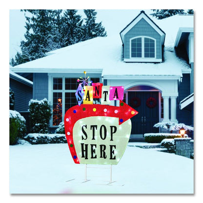 Pre-Lit Vintage Vegas Santa Sign, AC Powered, Cool White/Red/Warm White LED Lights, 12" x 36" x 50.5", Red