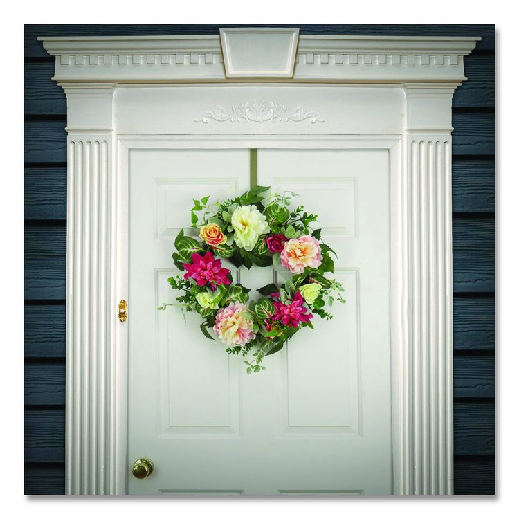 Mixed Garden Flowers Spring Wreath, 22" Diameter x 5"h, Pink
