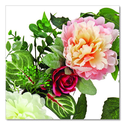 Mixed Garden Flowers Spring Wreath, 22" Diameter x 5"h, Pink