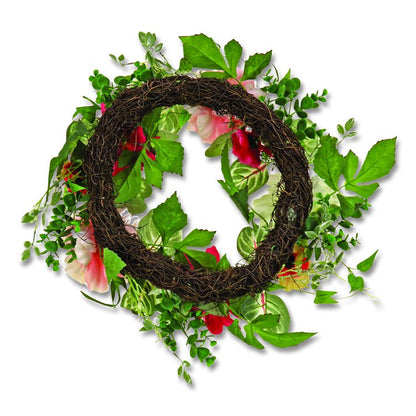 Mixed Garden Flowers Spring Wreath, 22" Diameter x 5"h, Pink