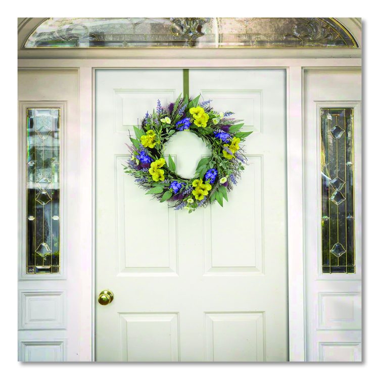 Pansy and Lavender Wreath, 22" Diameter x 4.5" h, Yellow
