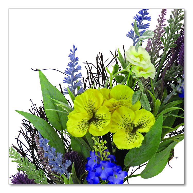 Pansy and Lavender Wreath, 22" Diameter x 4.5" h, Yellow