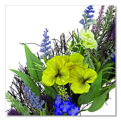 Pansy and Lavender Wreath, 22" Diameter x 4.5" h, Yellow