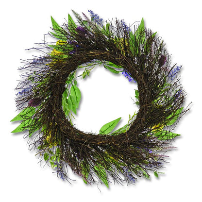 Pansy and Lavender Wreath, 22" Diameter x 4.5" h, Yellow