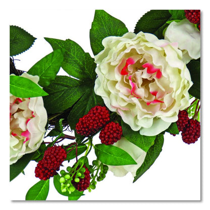 Peony and Raspberry Wreath, 22" Diameter x 5"h, Beige