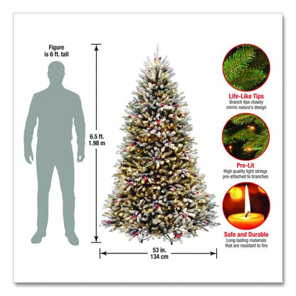 Pre-Lit Dunhill Fir Snowy Tree, 53" x 53" x 78", Green Tree, Green Tree Stand