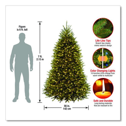Pre-Lit Dunhill Fir Tree with PowerConnect, Dual Color Lights, 52" x 52" x 84", Green Tree, Green Tree Stand