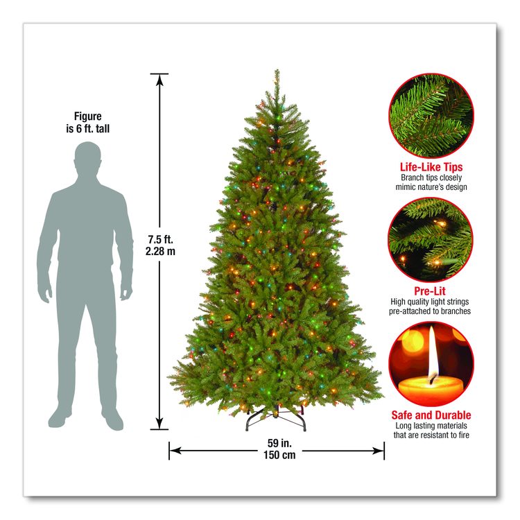 Pre-Lit Dunhill Fir Tree, 59" x 59" x 90", Green Tree, Green Tree Stand