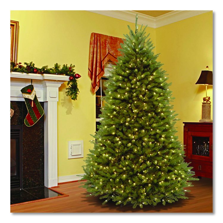 Pre-Lit Dunhill Fir Tree with PowerConnect, Clear Lights, 52" x 52" x 84", Green Tree, Green Tree Stand