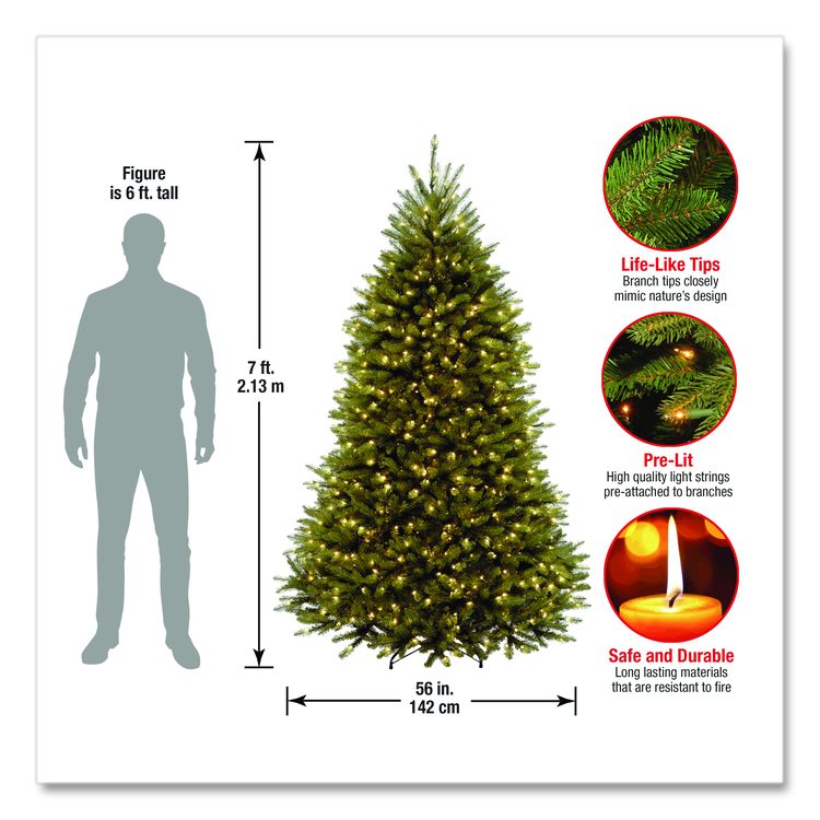 Pre-Lit Dunhill Fir Tree with PowerConnect, Clear Lights, 52" x 52" x 84", Green Tree, Green Tree Stand