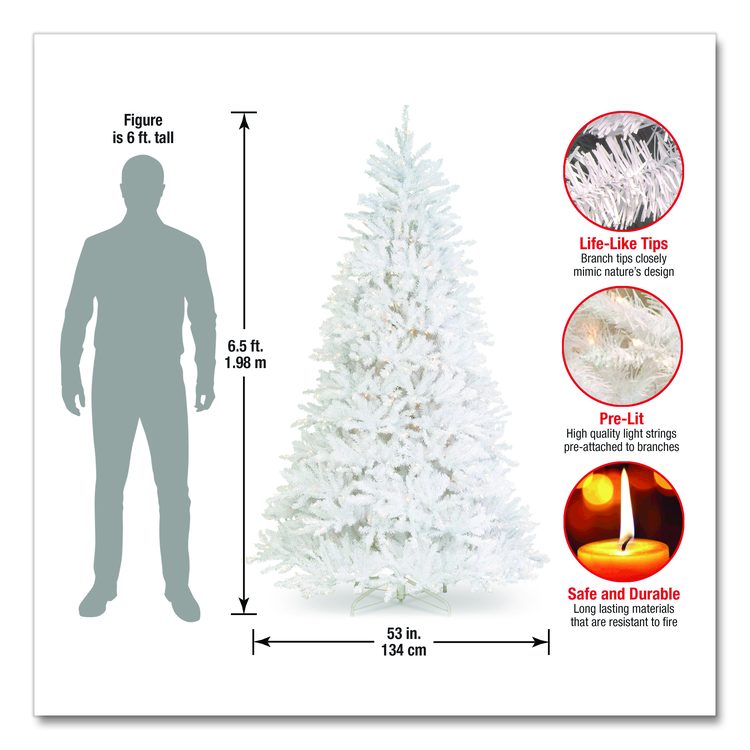 Pre-Lit Dunhill Fir White Tree, 55" x 53" x 78", White Tree, White Tree Stand