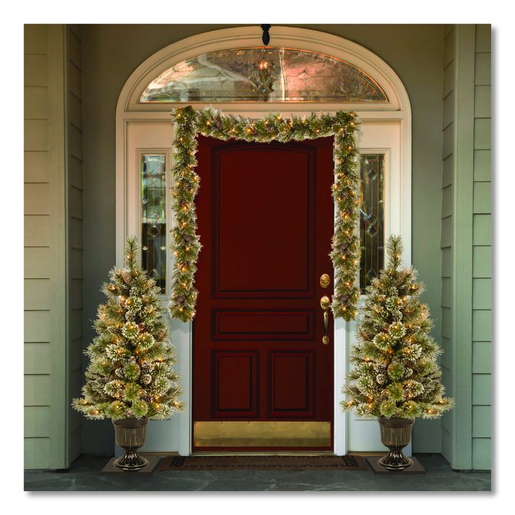 Pre-Lit Glittery Bristle Pine Garland, AC Powered, Clear Incandescent Lights, 108" Long, Green