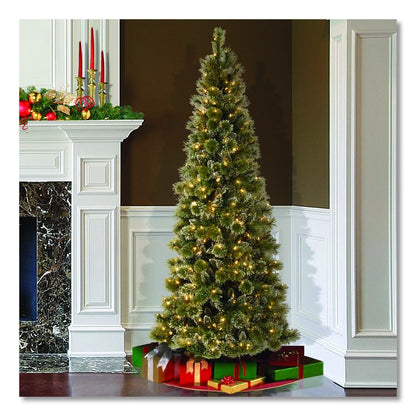 Pre-Lit Glittery Bristle Slim Tree, 42" x 42" x 90", Green Tree, Green Tree Stand