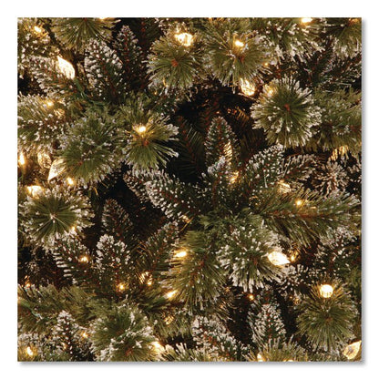 Pre-Lit Glittery Bristle Slim Tree, 42" x 42" x 90", Green Tree, Green Tree Stand