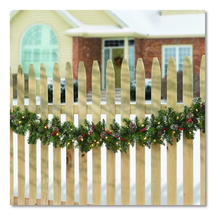 Pre-Lit Glittery Mountain Spruce Garland, AC Powered, Clear Incandescent Lights, 108" Long, Green