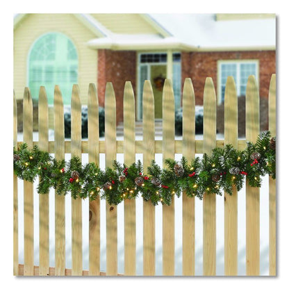 Pre-Lit Glittery Mountain Spruce Garland, AC Powered, Clear Incandescent Lights, 108" Long, Green