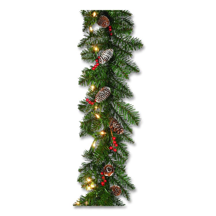 Pre-Lit Glittery Mountain Spruce Garland, AC Powered, Clear Incandescent Lights, 108" Long, Green