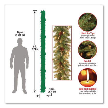 Pre-Lit Glittery Pine Gold Garland, AC Powered, Clear Incandescent Lights, 108" Long, Green