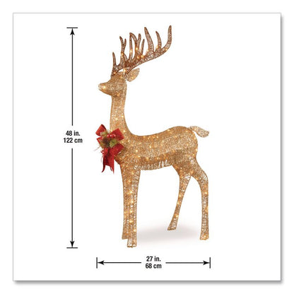 Pre-Lit Standing Reindeer, AC Powered, Warm White LED Lights, 20.5" x  27" x 48", Champagne