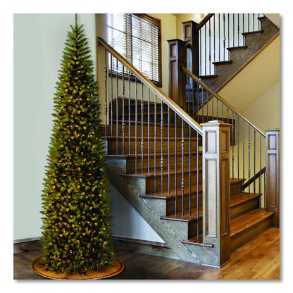 Pre-Lit Kingswood Fir Pencil Slim Tree, 37" x 37" x 120", Green Tree, Green Tree Stand