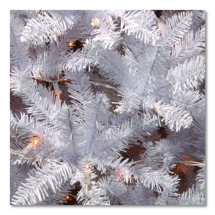 Pre-Lit Kingswood Fir Pencil Tree, 28" x 28" x 78", White Tree, White Tree Stand