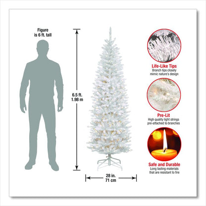 Pre-Lit Kingswood Fir Pencil Tree, 28" x 28" x 78", White Tree, White Tree Stand