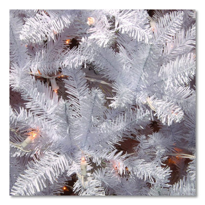 Pre-Lit Kingswood Fir Pencil Slim Tree, 35" x 35" x 108", White Tree, White Tree Stand