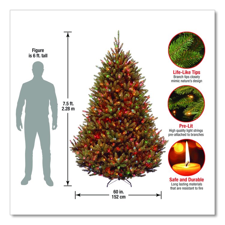 Pre-Lit Natural Fraser Fir Tree, 60" x 60" x 90", Green Tree, Green Tree Stand