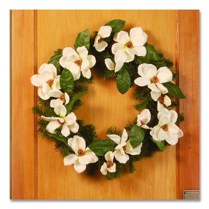 North Valley Spruce Magnolia Wreath, 24" Diameter x 3.5"h, White