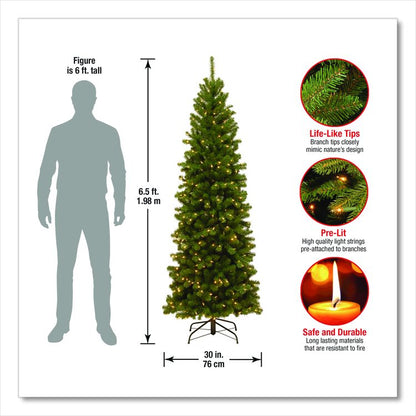 Pre-Lit North Valley Spruce Pencil Slim Tree, 30" x 30" x 78", Green Tree, Green Tree Stand