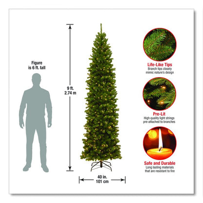 Pre-Lit North Valley Spruce Pencil Slim Tree, 40" x 40" x 108", Green Tree, Green Tree Stand