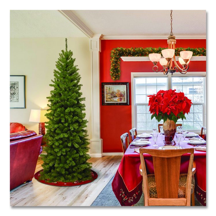 North Valley Spruce Pencil Slim Tree, 32" x 32" x 90", Green Tree, Green Tree Stand